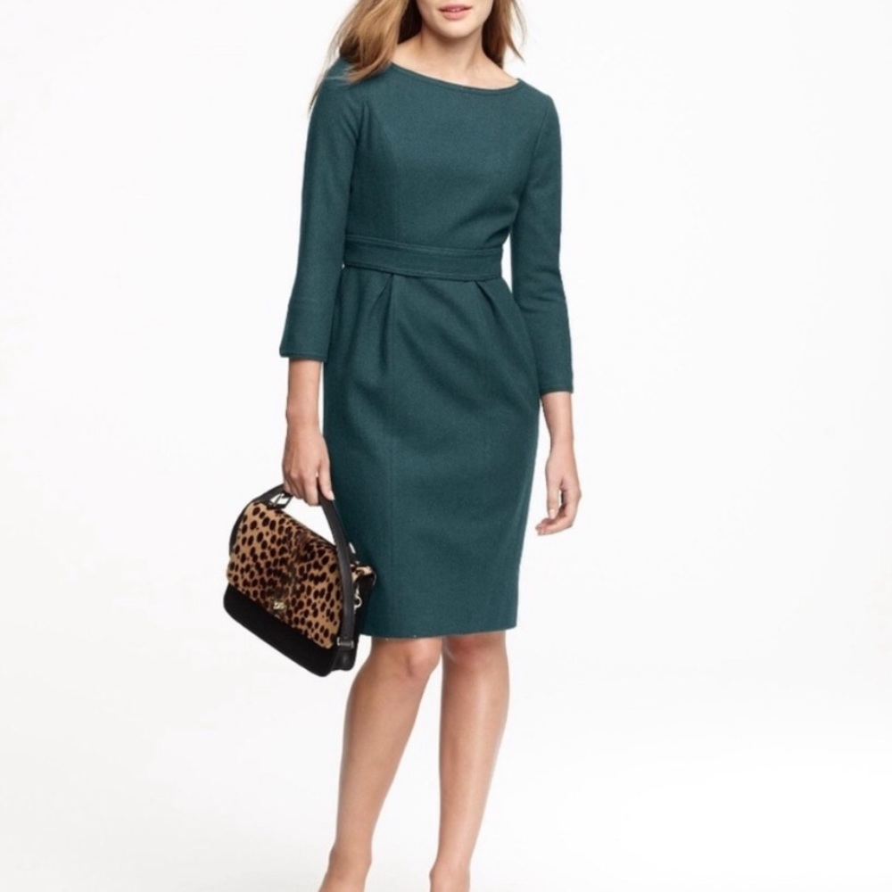 J. Crew Clea Wool Blend Career Teal Turquoise Jewel Sheath Dress